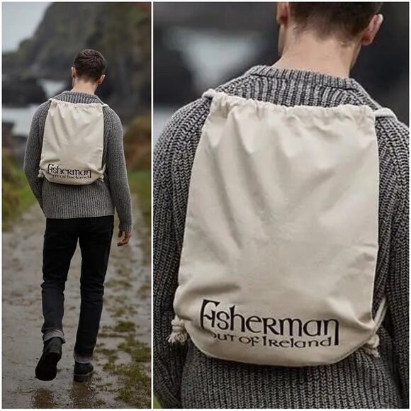 FISHERMAN OUT OF IRELAND Rope Drawstring Canvas Backpack Bag - Picture 1 of 3